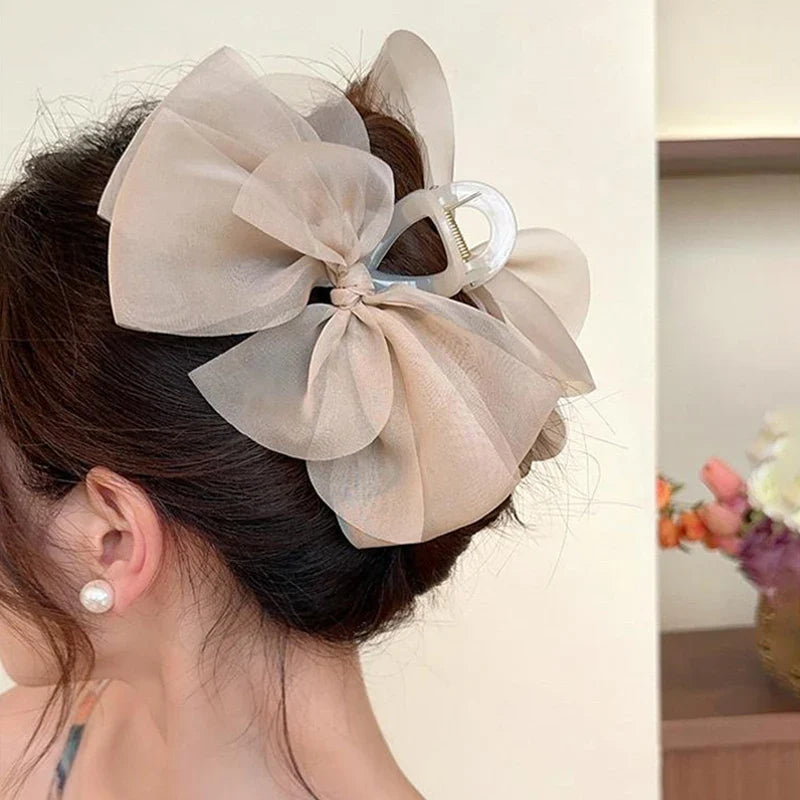 Mesh Bow Grip Clip Female Ponytail Braid Hair Clip Elegant Girl Hair Clip Hair Accessories Gift Shark Clip Headwear