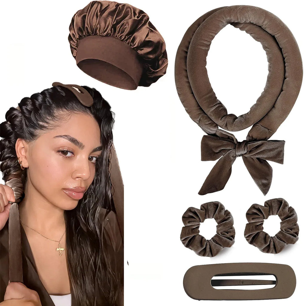 Velvet Heatless Hair Curlers Headband Kit No Heat Curls Tool + Satin Sleep Cap + Hair Ties Hairdressing Hair Care Styling Tools