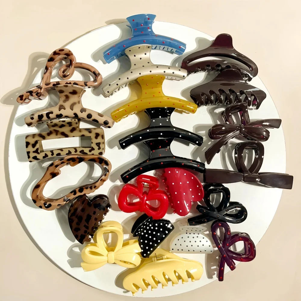2pcs/set Hair Claw Clips for Women Girls Heart Bow Dots Leopard Large Small Crab Hairpins Barrette Hair Accessories Headwear New