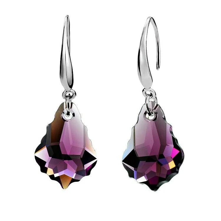 Purple Crystal Drop Pendant Necklace Set Zinc Alloy Trendy Women's Jewelry Set
