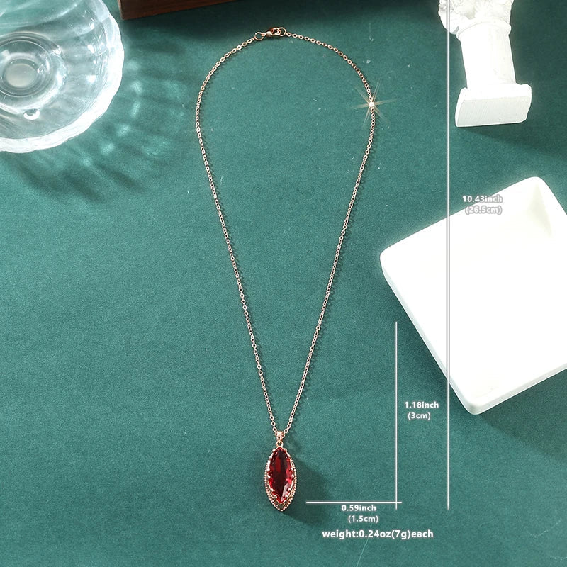 Elegant Luxury Inlaid Red Synthetic Zirconia Rose Golden Pendant Necklace for Women Fashion Romantic Banquet Anniversary Jewelry