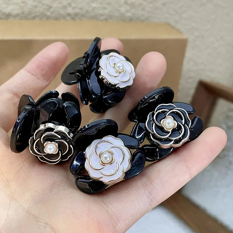Elegant Temperament Camellia Hair Clip Princess Side Clip Mini Hair Claws Women Girls Fashion Bangs Clips Hairpins Black Flower