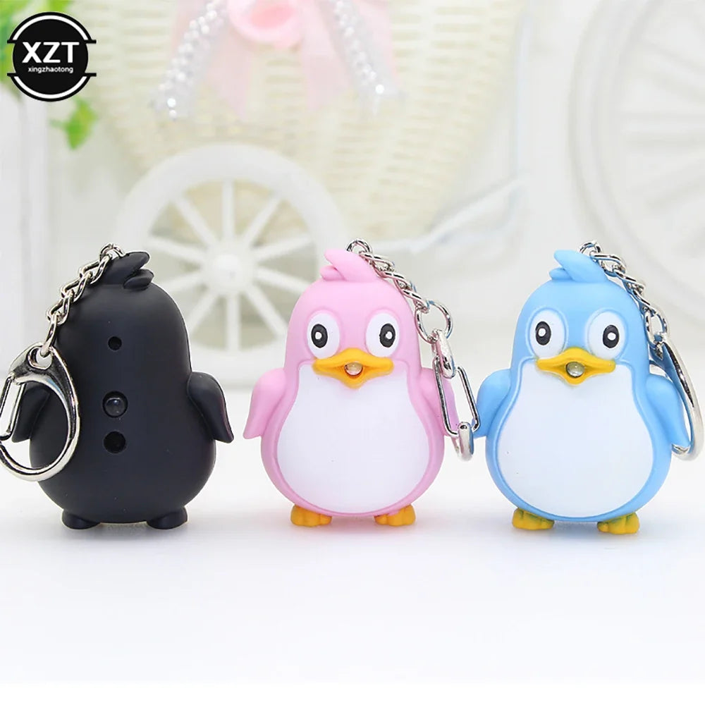 Adorable Penguin Keychain with LED Light and Sound | Fun Cartoon Car Pendant
