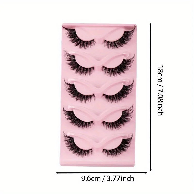 Value Pack 5 Pairs Long Natural Dramatic Cat Eye Lashes Winged Elongated Reusable Fake Lashes For Makeup Newbies