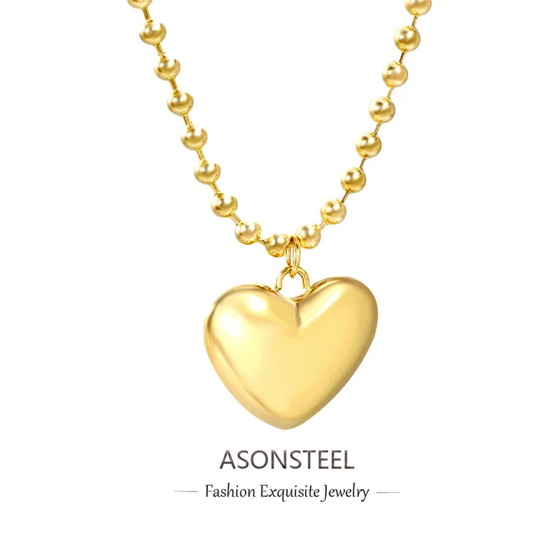 ASONSTEEL Heart Pendant Necklace | Romantic Gold Stainless Steel Choker for Women