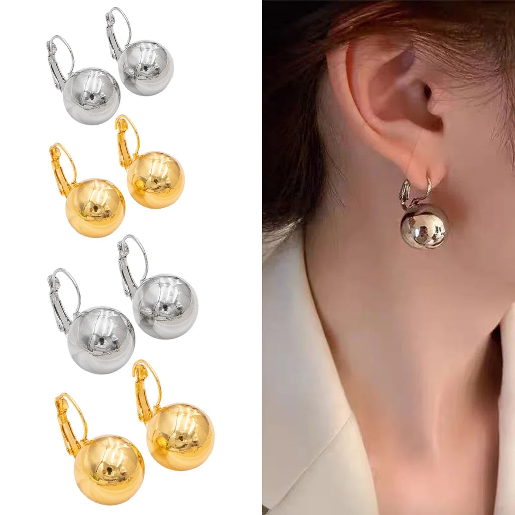 Round Ball Drop Earrings Hollow Stainless Steel Hoop Earrings Smooth Metal Ears Piercing Jewelry Party Girls Female Gift