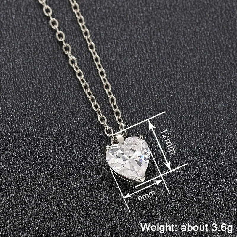 Huitan Sweet Heart Women Pendant Necklace for Wedding Engagement Anniversary Romantic Accessories Jewelry Gift Inlaid Shiny CZ