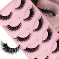 5 Pairs False Eyelashes - Natural Long, Cat Eye Style, Winged Tips, Manga Lashes for Eye Elongation