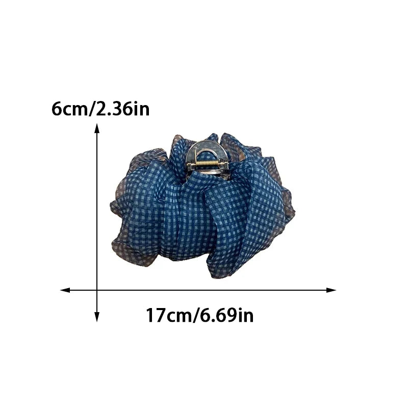 Plaid Blue Seersucker Hair Clip for Woman Elegant Temperament Shark Clip Fashion Girl Back of The Head Ponytail Clip Hair Clamp