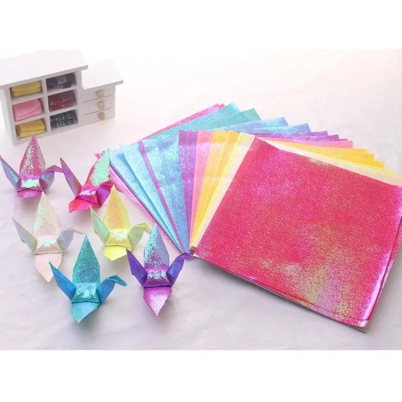 100Pcs Glitter Origami Paper Squares | Sparkling Lucky Bird Craft Sheets