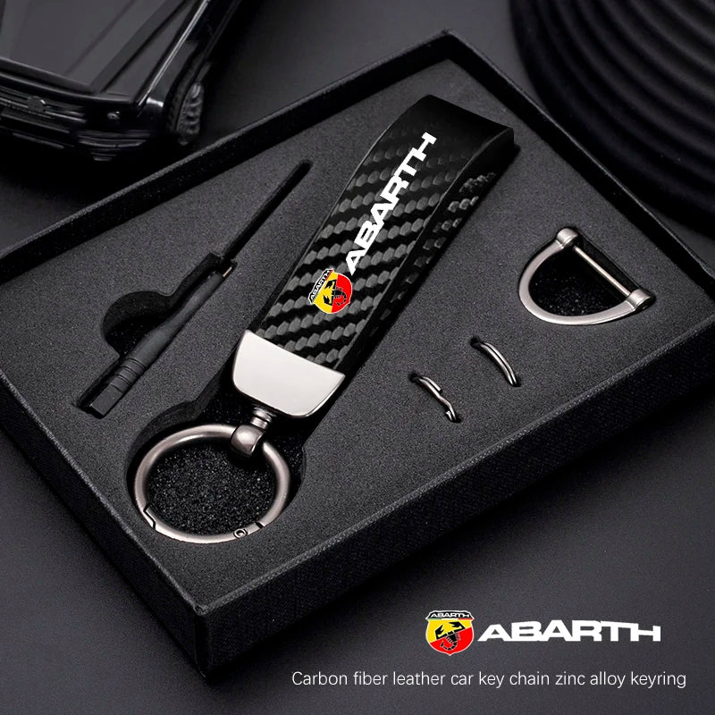 Fashion Carbon Fiber Car Keychain | Microfiber Leather Key Ring for FIAT Models