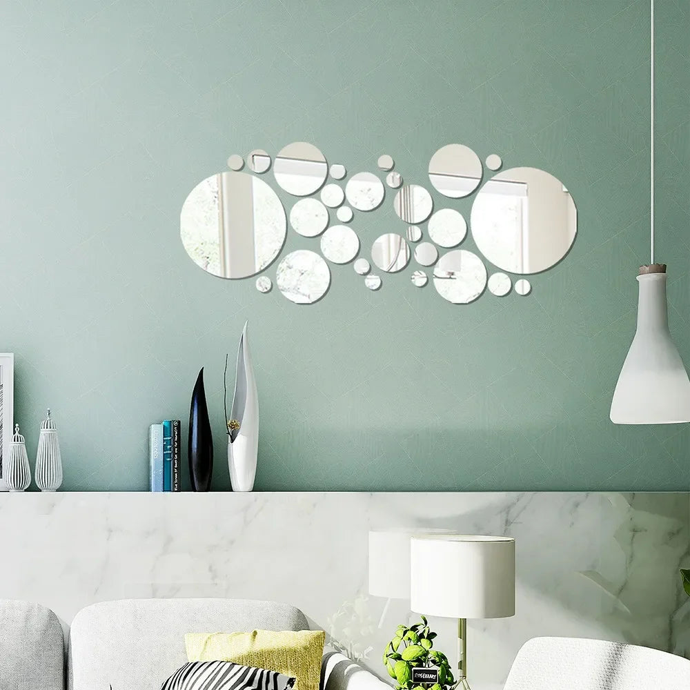 26pcs Round Acrylic Mirror Stickers | Self-Adhesive Removable Wall Decor for Bathroom and Kitchen