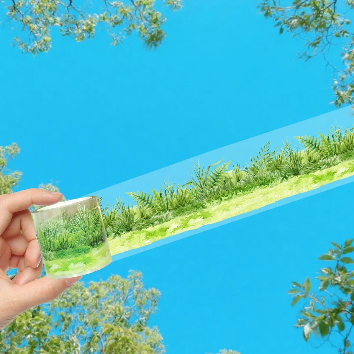PET Grass Plant Landscape Tape | Decorative Adhesive Tape for Scrapbooking and Junk Journal Crafts