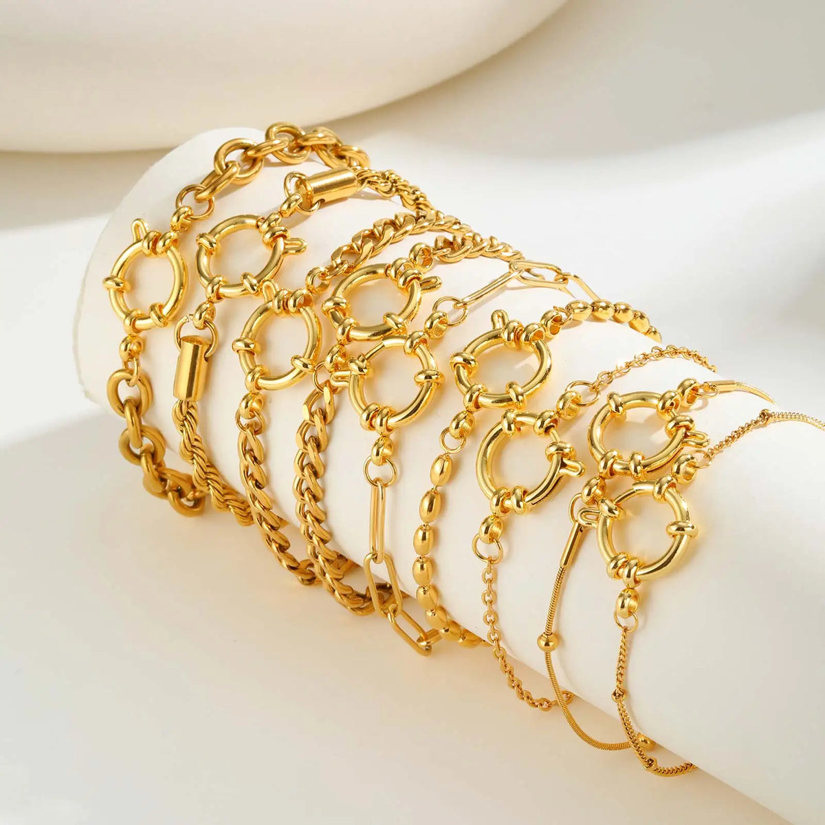 Vnox Square Chain Bracelet | Gold Stainless Steel Round Bubble Link Jewelry for Women