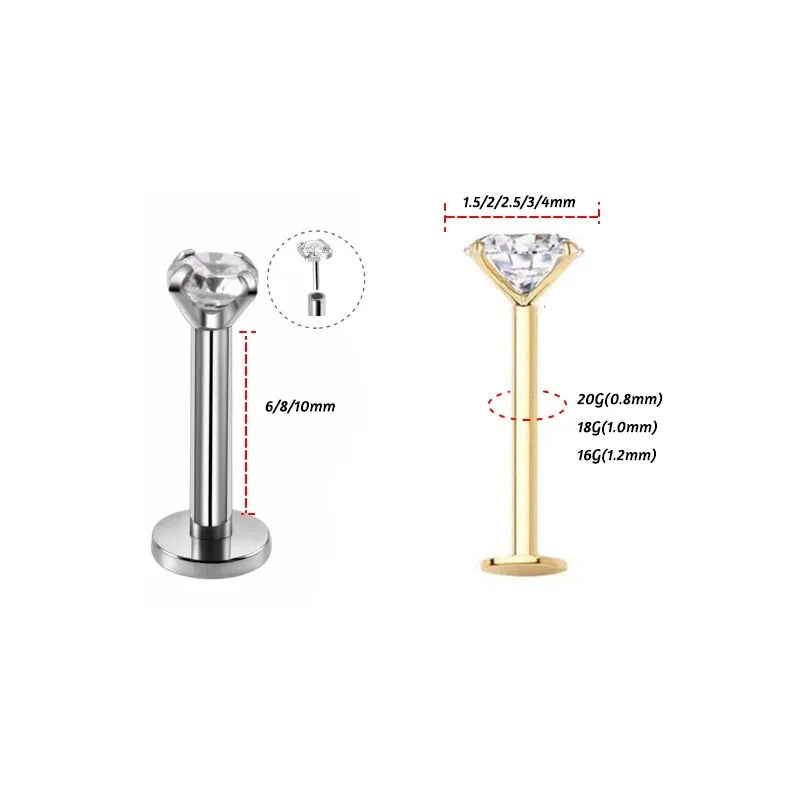 1pc 20G-16G Stainless Steel Monroe Lip Stud Ring, Tragus Helix Conch Cartilage Earring Piercing Lip Labret Piercing Jewelry