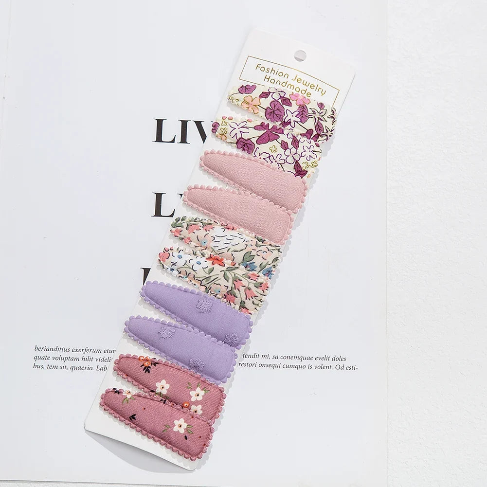 10Pcs/Lot Ins 6cm Flower Print Cotton Alloy Hair Bow Snap Clips Set Fabric Plaid Bobby Hairpins Hairgrips Girls Kids Headwear