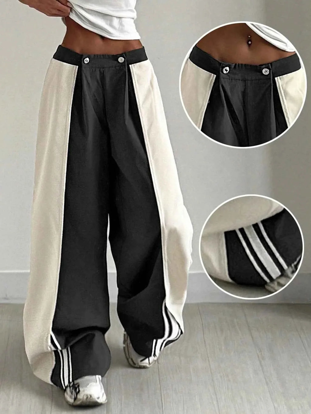Women’s Color Block Wide Leg Stripe Pants Streetwear