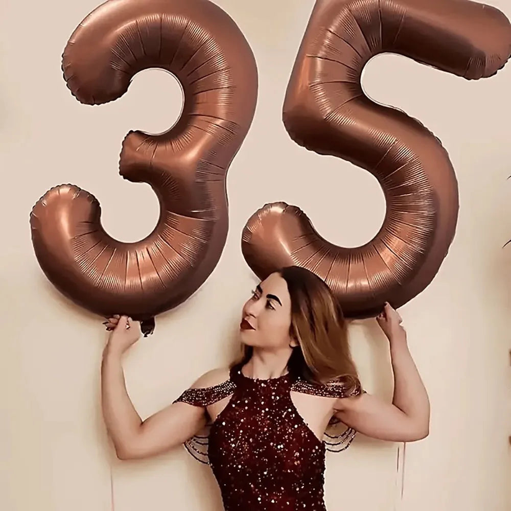 40 Inch Foil Number Balloon Set | Brown Birthday Party Decoration