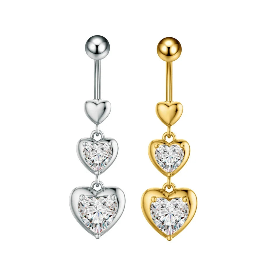 14G Crystal Heart Butterfly Dangle Belly Button Rings CZ Zircon Drop Navel Barbell Belly Rings Body Piercing Jewelry for Women