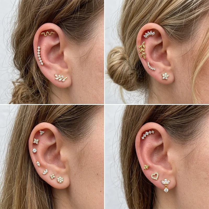 EVISPOL ASTM F136 G23 Titanium Tiny CZ Labret Lip Stud Earring for Women 16G Heart Cartilage Helix Tragus Conch Piercing Jewelry