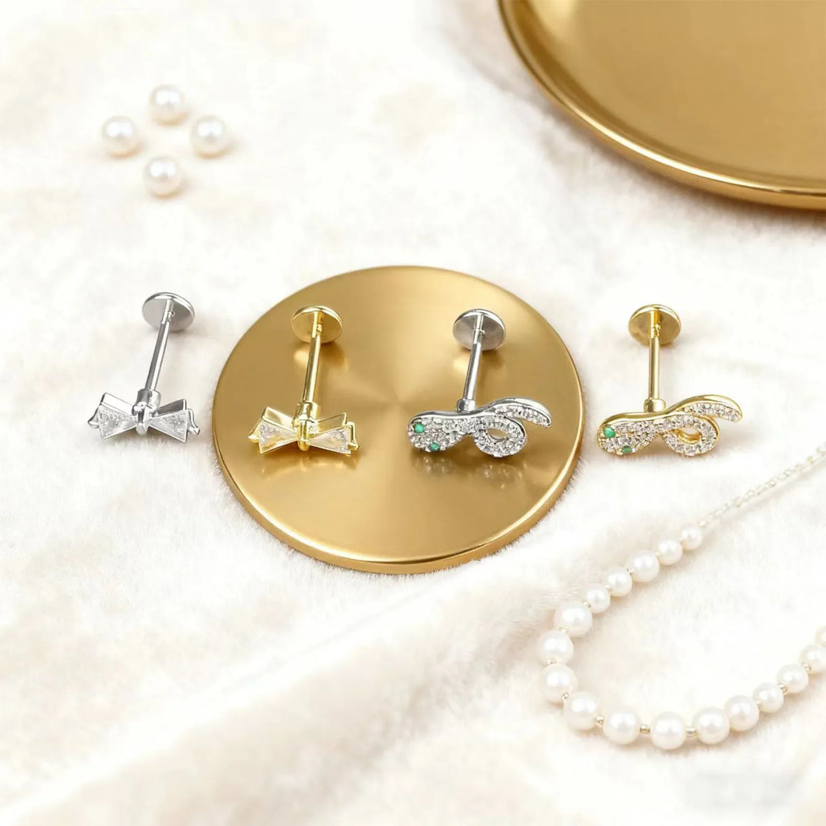 Stainless Steel Ear Studs - Micro Paved Zirconia Cartilage Earrings, Delicate Minimalist Piercing Jewelry for Women
