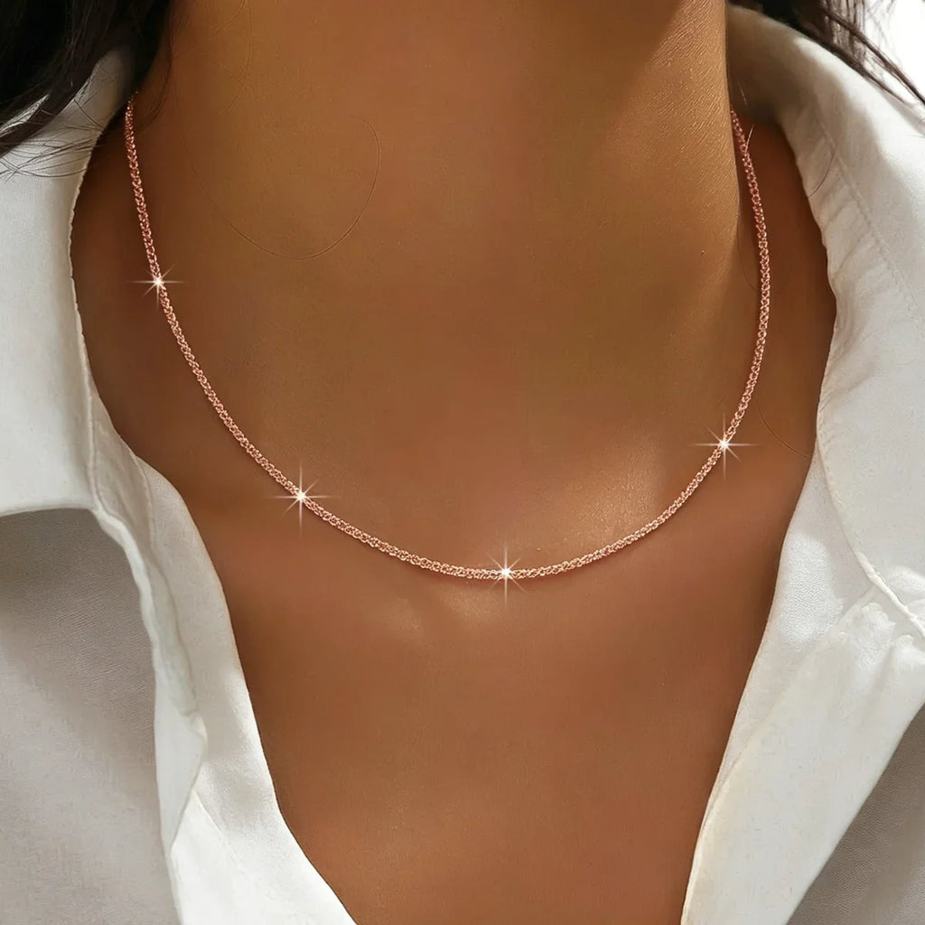 LUXUKISSKIDS Shiny Solid Chains Elegant Necklaces for Woman Sparkling Clavicle Chain Choker Simple Wedding Jewelry Collar Gifts