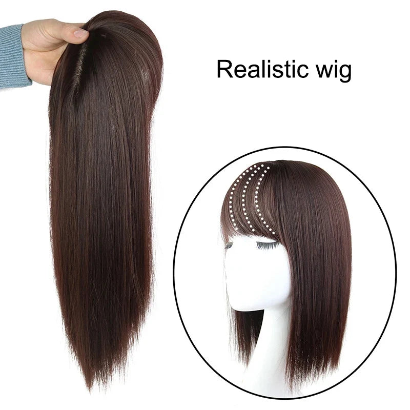 25cm Wig Piece Straight Hair Toppers Hairpiece Anti-Slip Clip In Women Bangs