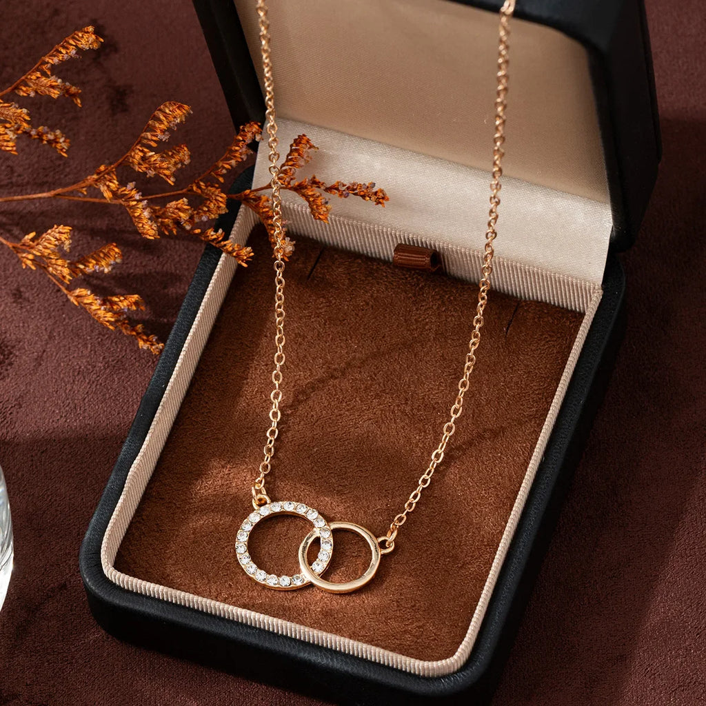 Double Circle Pendant Necklace Gold Color Necklaces for Women Fashion Thin Chain Minimalist Dainty on The Neck Jewelry