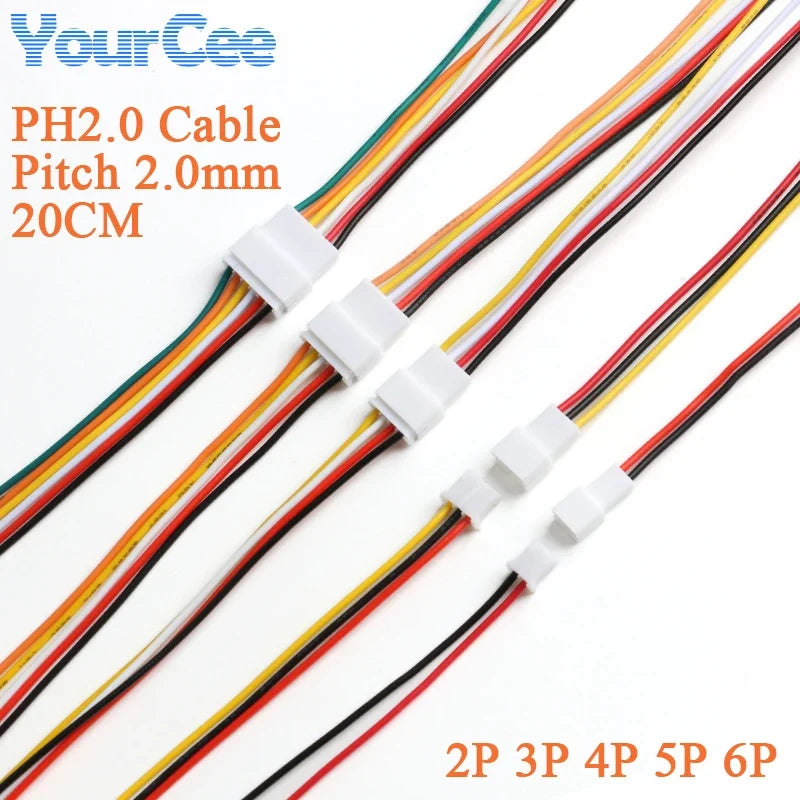 10Pcs 20CM JST PH 2.0 Connector Plug Jack Male Female 2/3/4/5/6 Pin Micro Cables JST PH 2.0mm Male Female Connectors