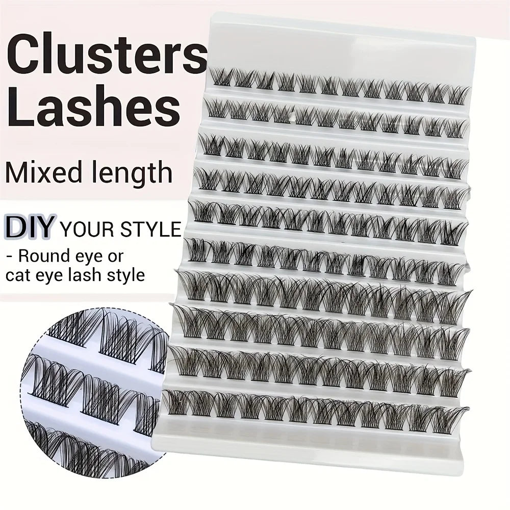 10 Rows Single Cluster Fluffy Lash Natural Look Eyelash Extensions 8-16MM Mixed Length D Curl Individual Lash Bundles 40D