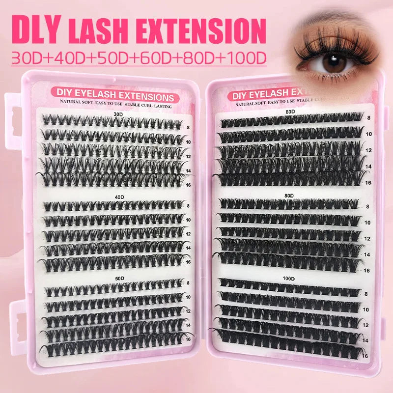 DIY Individual Cluster Lash Book 30D‑100D Fluffy D Curl Mixed Length Segmented False Eyelashes Reusable Home Lash Extension