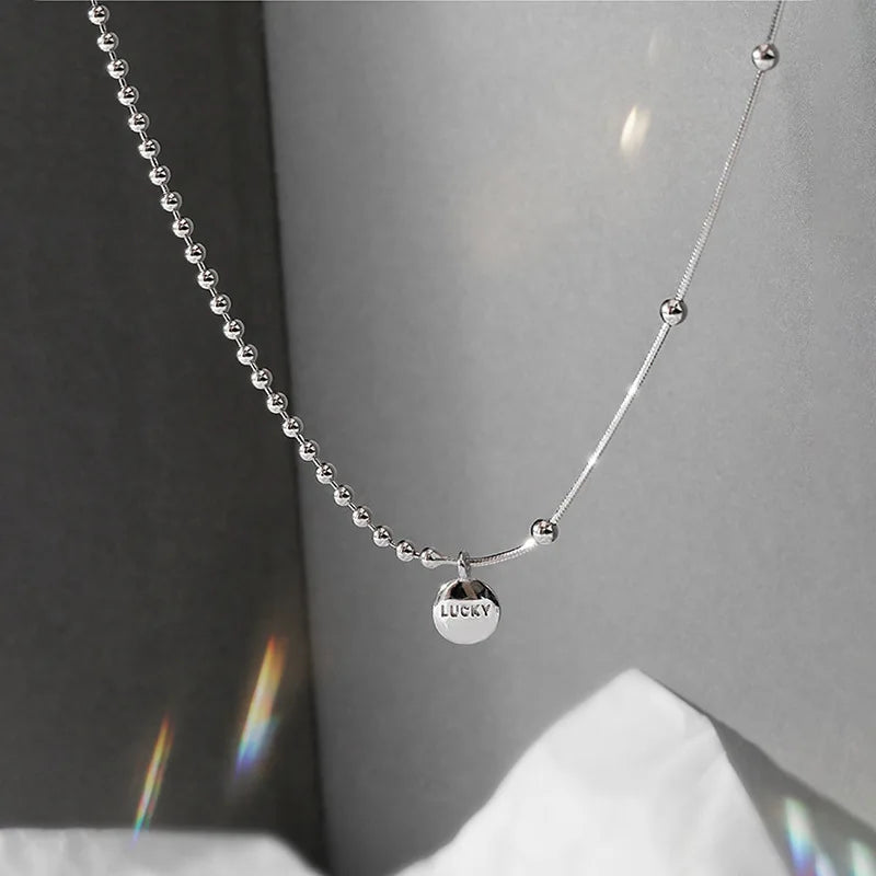 925 Sterling Silver Lucky Pendant Choker Necklace for Women | Trendy Aesthetic Jewelry