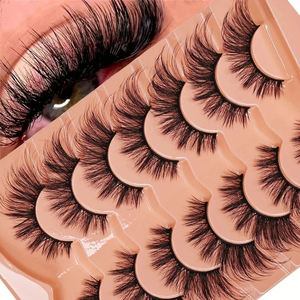 7 Pairs Cat Eye Eyelashes 3D Natural False Lashes 5D Fluffy Soft Cross Manga Lashes Wispy Natural Eyelash Extension Makeup