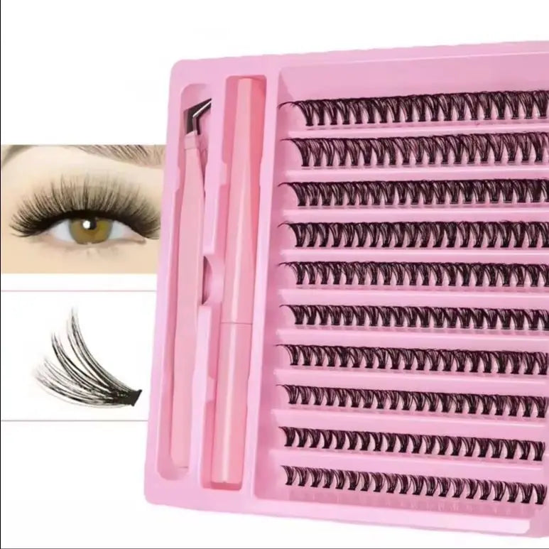 DIY Lash Extension Kit 200pcs Lash Clusters With Bond Lashes Kit Cluster Lashes D Curling False Eyelash Clusters With Tweezers