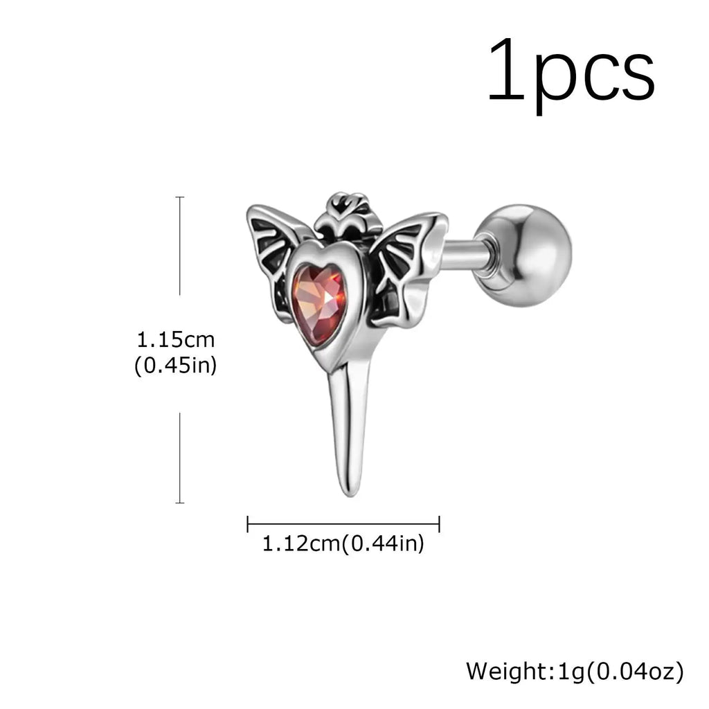 Stainless Steel Heart Zircon Stud Earrings | Vintage Punk Unisex Jewelry