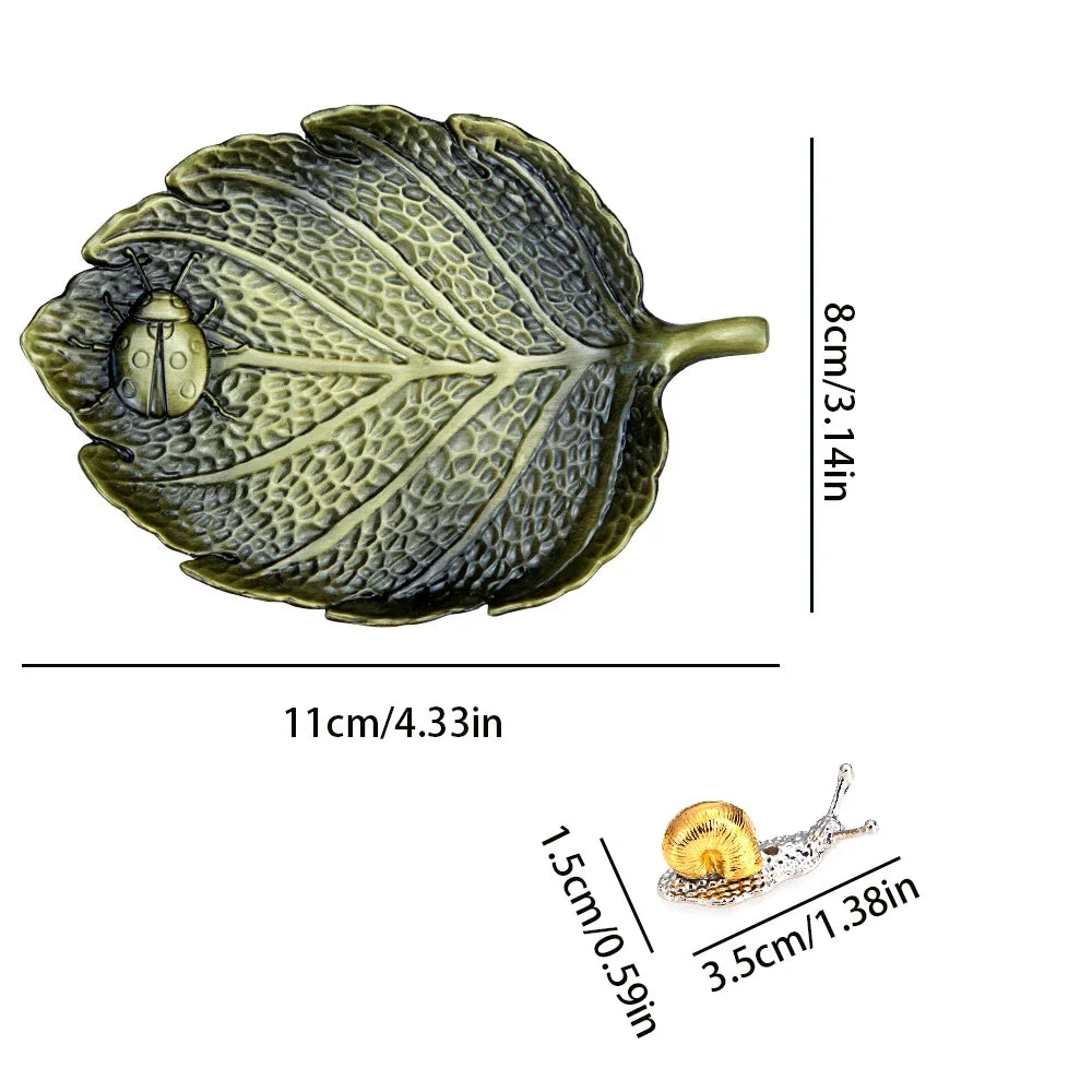 Leaf Snail Incense Burner | Antique Metal Incense Plate for Living Room