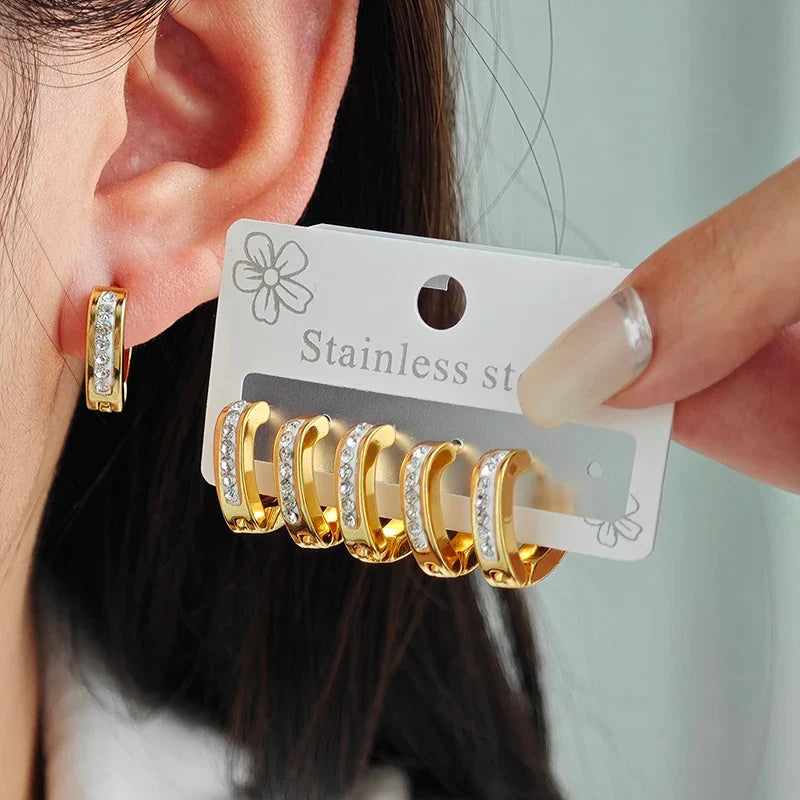 316L Stainless Steel Hollow V-shape Zircon Earrings | Simple Geometric Drop Earrings for Women and Men