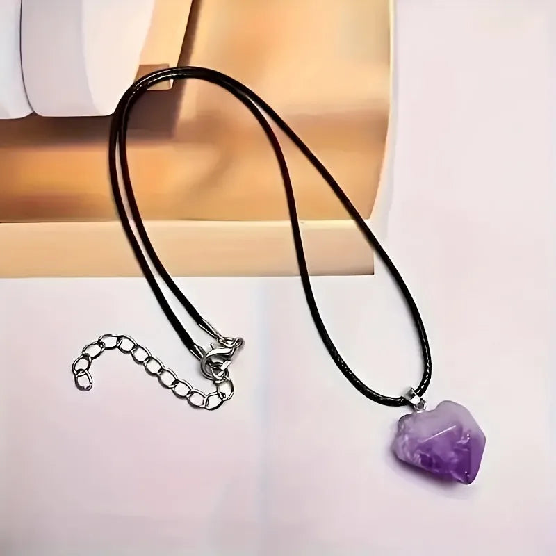 3Pcs Natural Amethyst Jewelry Set Irregular Chip Bracelet Raw Crystal Pendant Hexagonal Point Necklace Healing Spiritual Gift