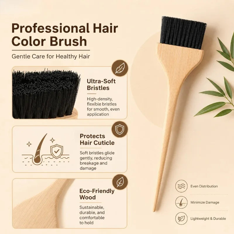 Natural Wood Handle Hair Dye Brush with Nylon Bristles Hair Color Applicator for Precise Highlighting and Color Application