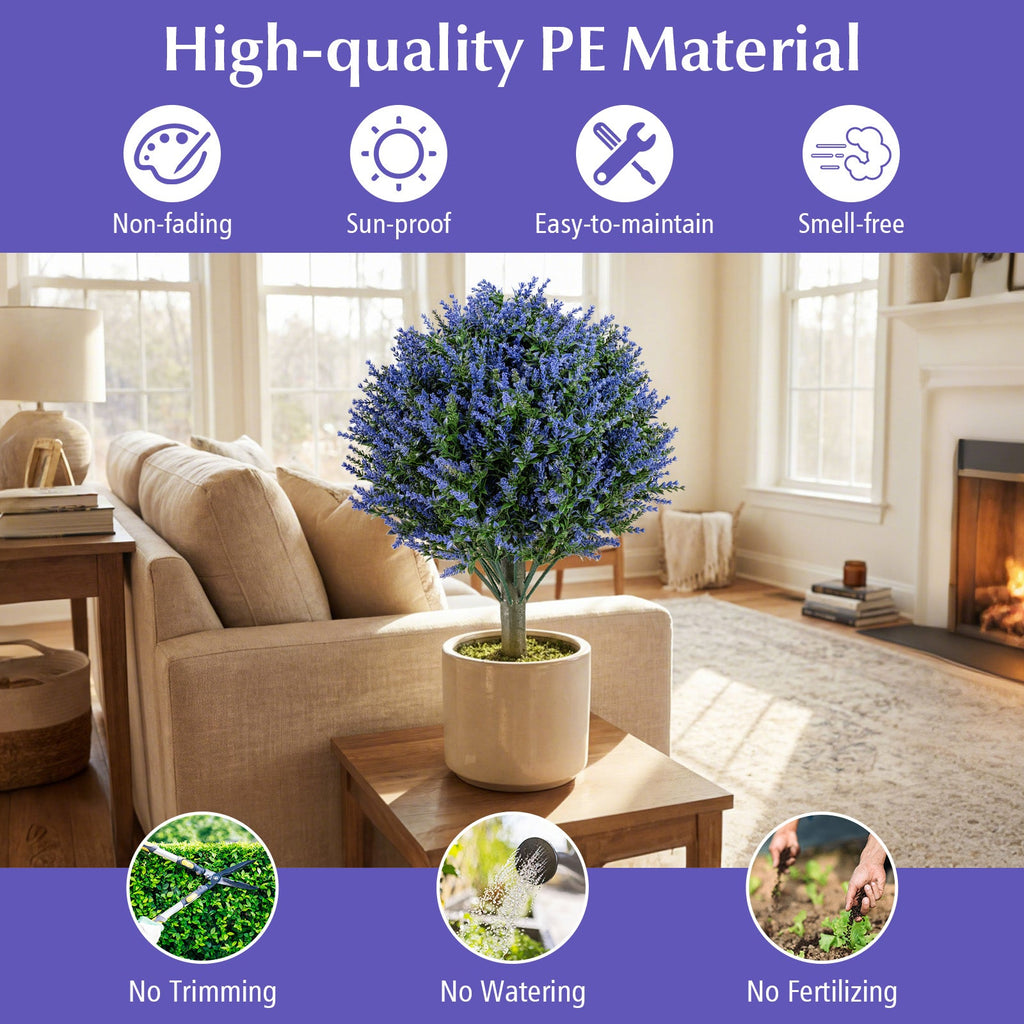 Set of 2 Artificial Lavender Topiary Ball Trees with Ground Spikes
