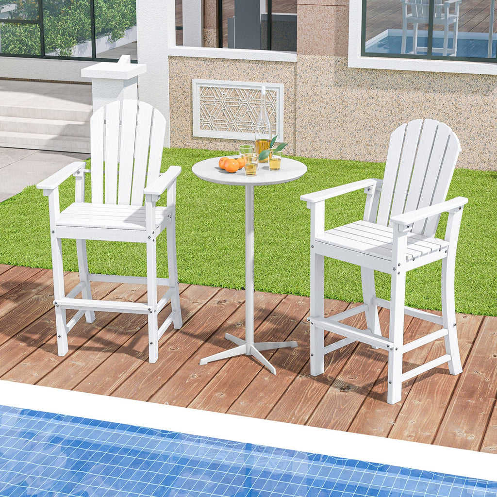 Set of 2 Counter Height Outdoor HDPE Bar Stool with Armrests and Footrest
