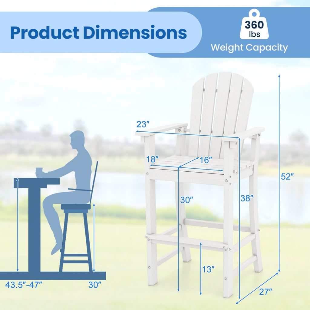 Set of 2 Counter Height Outdoor HDPE Bar Stool with Armrests and Footrest
