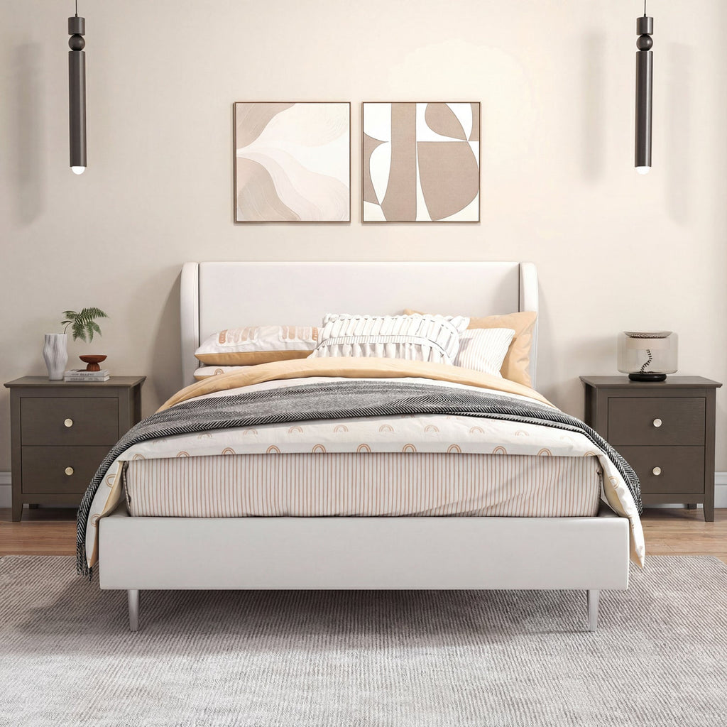 Set of 2 Modern Nightstand with two Drawers for Small Spaces-Rustic Brown