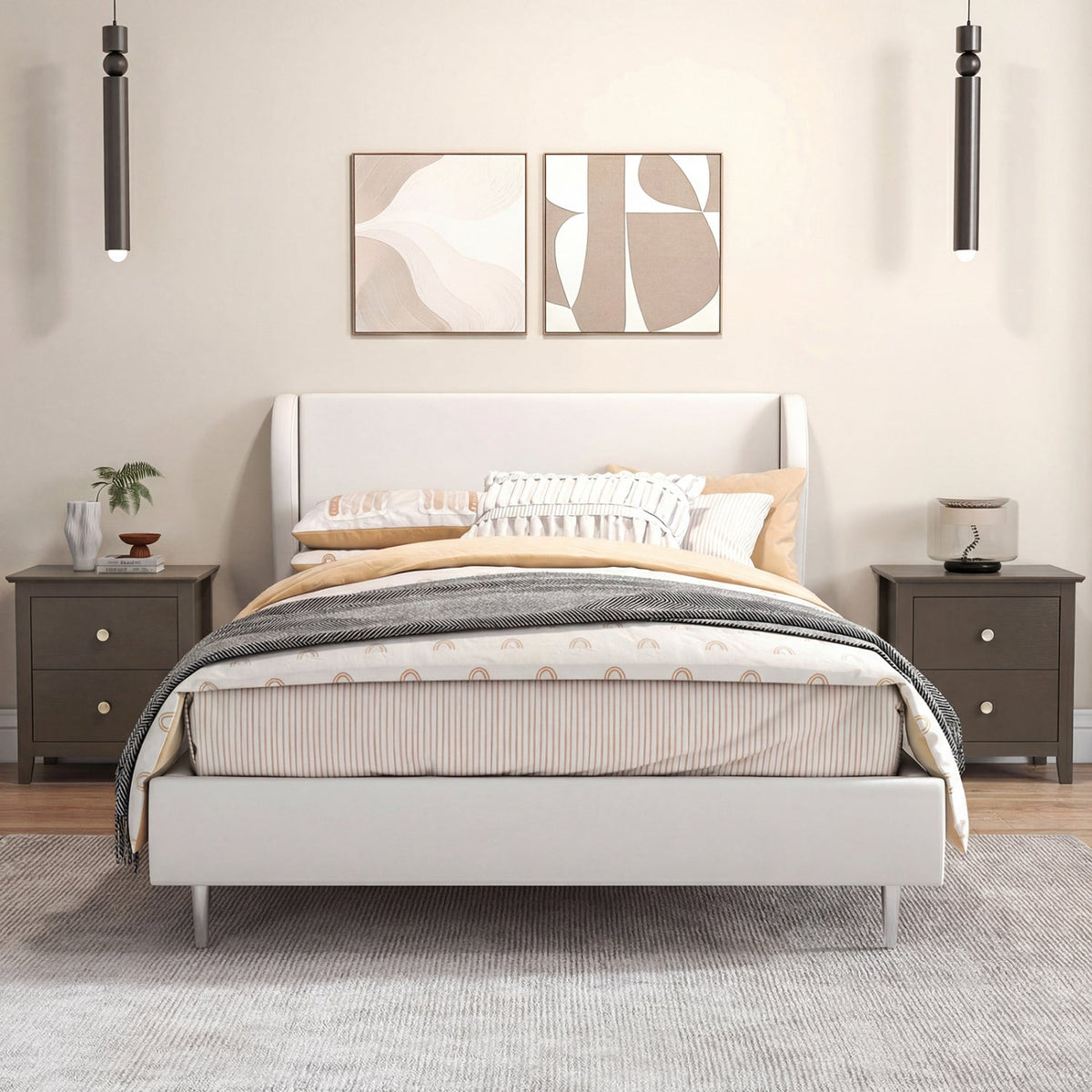 Set of 2 Modern Nightstand with two Drawers for Small Spaces-Rustic Brown