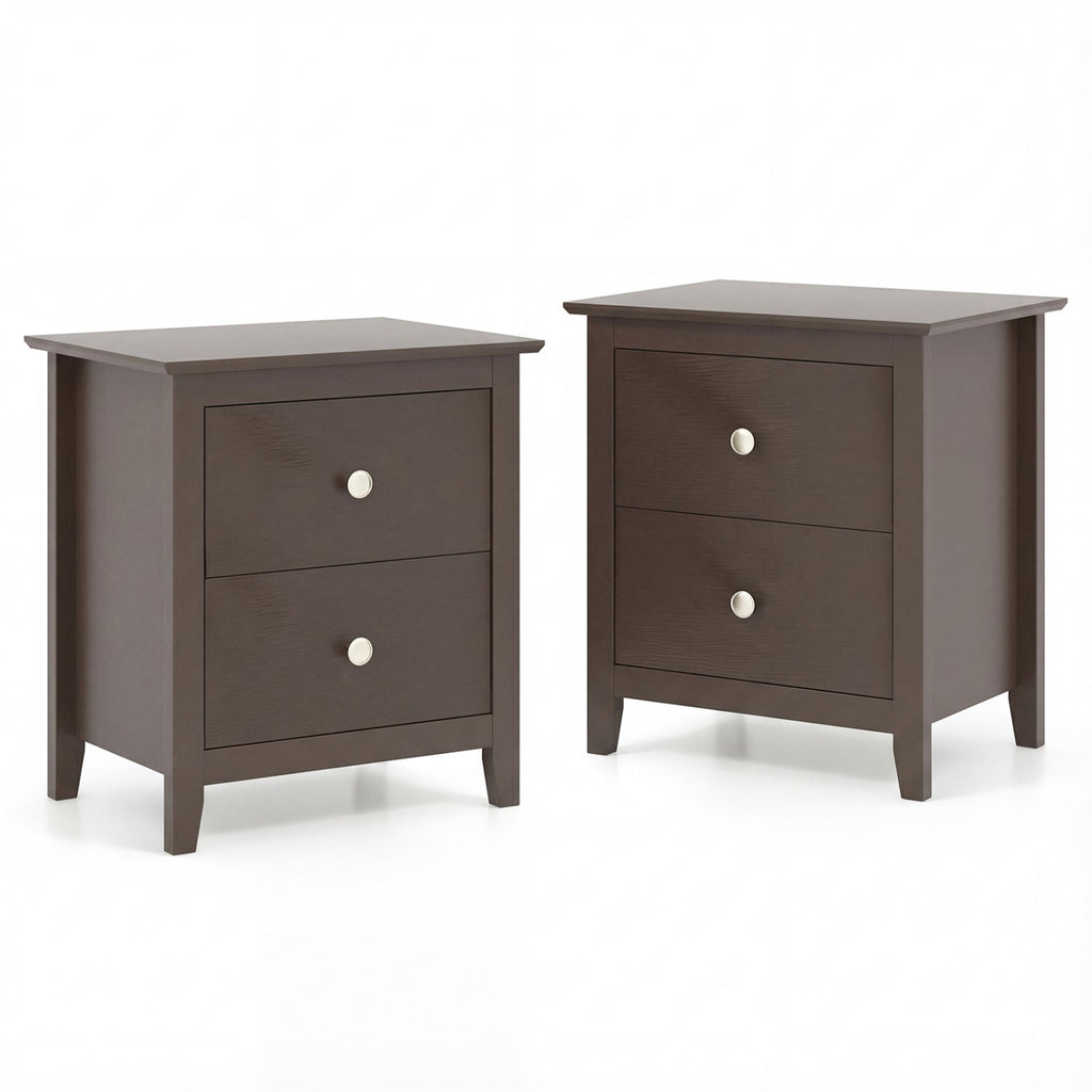 Set of 2 Modern Nightstand with two Drawers for Small Spaces-Rustic Brown