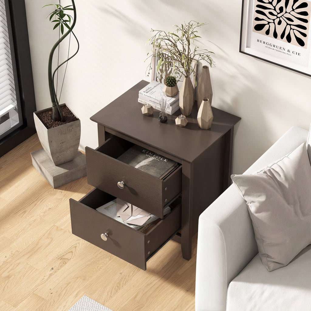 Set of 2 Modern Nightstand with two Drawers for Small Spaces-Rustic Brown