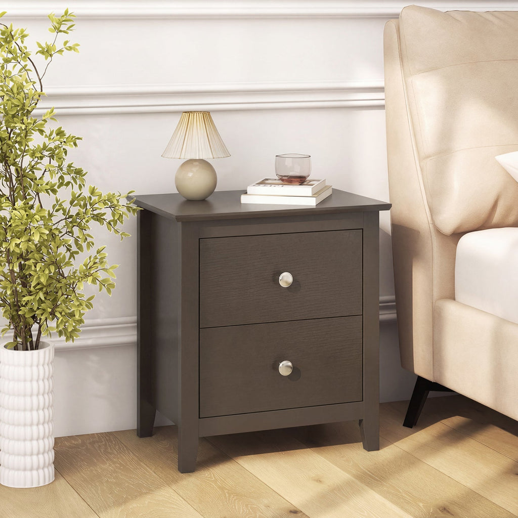 Set of 2 Modern Nightstand with two Drawers for Small Spaces-Rustic Brown
