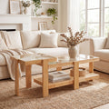 Nesting Coffee Tables Set of 2 with Rattan Shelf - Natural