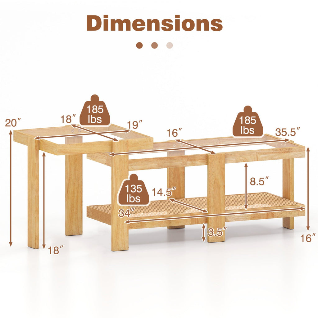 Nesting Coffee Tables Set of 2 with Rattan Shelf - Natural