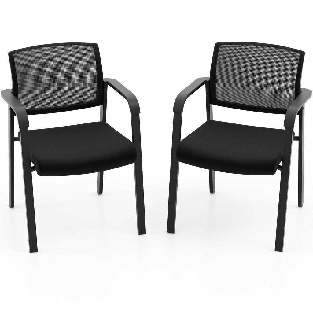 Set of 2 Stackable Reception Room Chairs with Padded Seat-Black